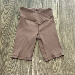 Aeropostale Ribbed High-Rise Crossover Bike Shorts Slim Fit Stretch Brown Sz XS